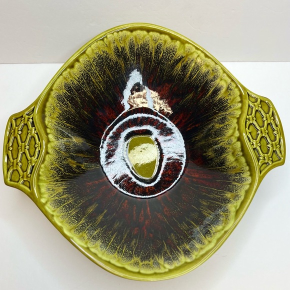 California Pottery 560 MCM Bowl Green/Deep Blue/Red Absolutely Gorgeous! Superb! - Picture 2 of 12